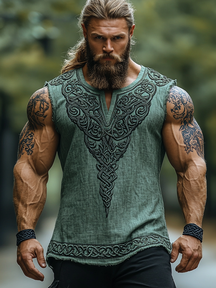 Men's Vintage Viking Celtic Art V Neck Tank Top
