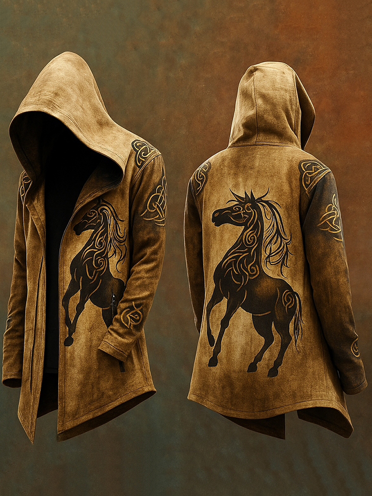 Men's Viking Nordic Horse 3d Printed Vintage Hooded Jacket