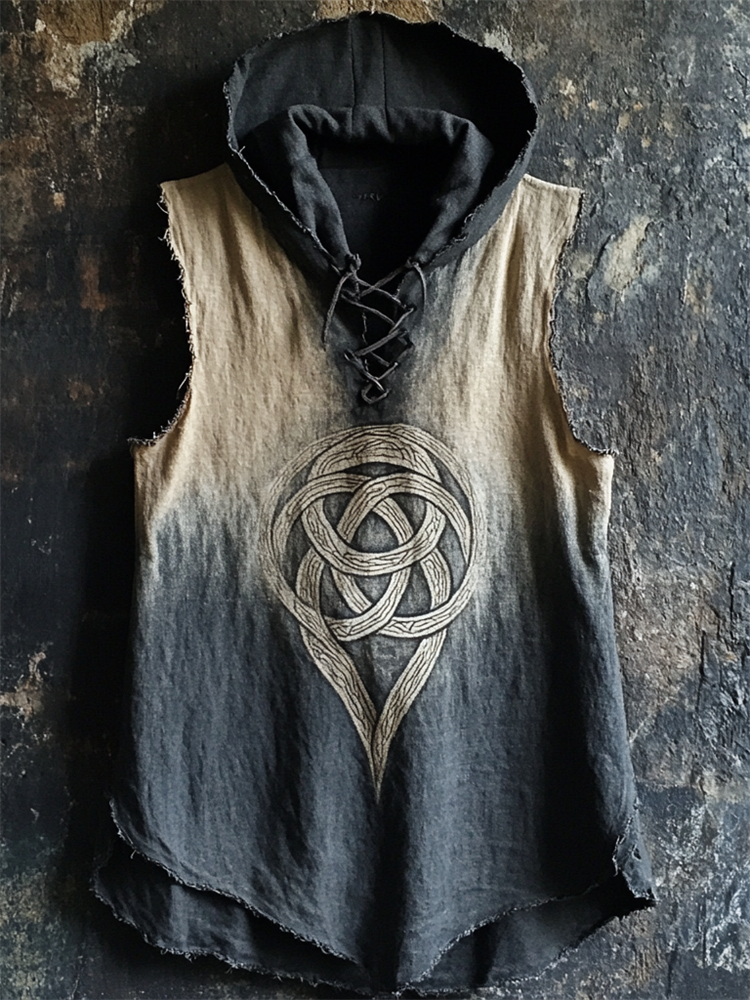 Men's Tribal Celtic Knot Dyed Hooded Linen Vest
