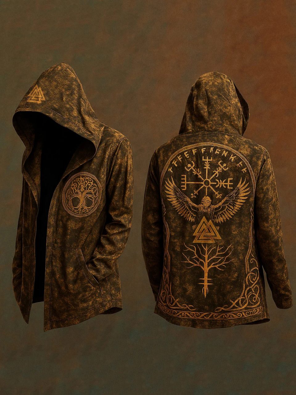 Men's Viking Nordic Compass Vintage Hooded Jacket
