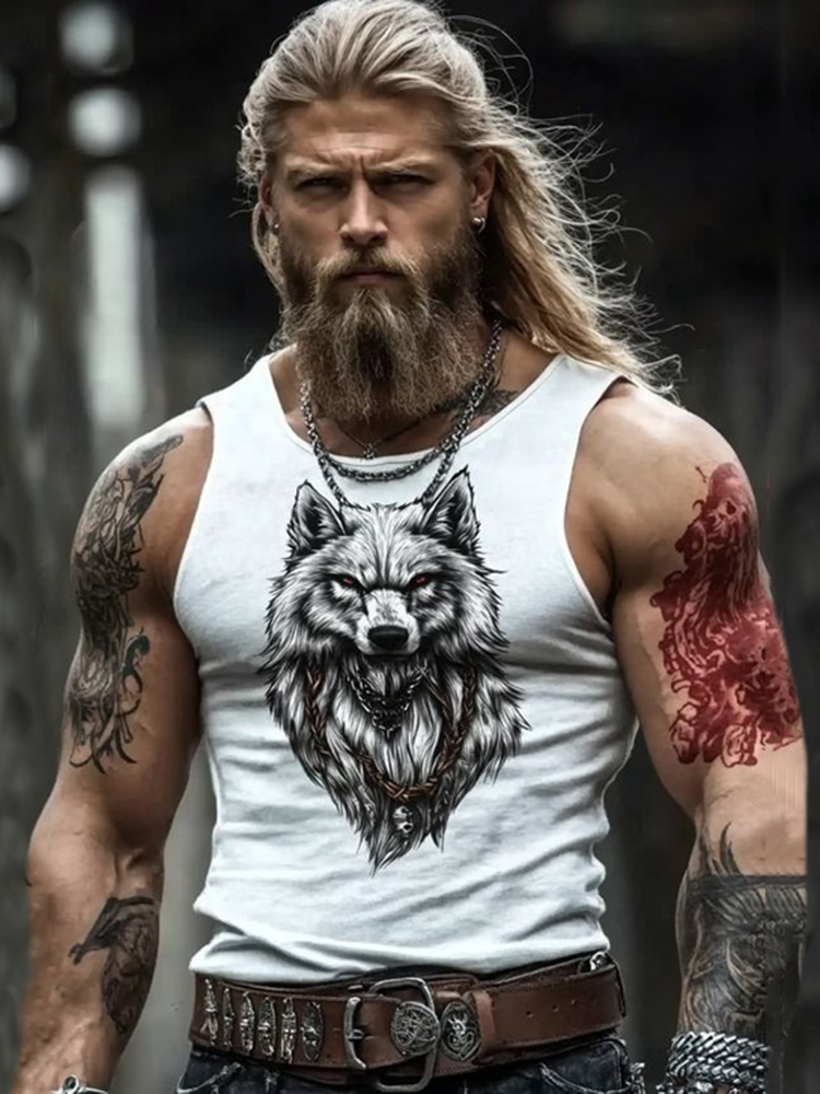 Men's Viking Tribal Wolf Totem Casual Tank Top