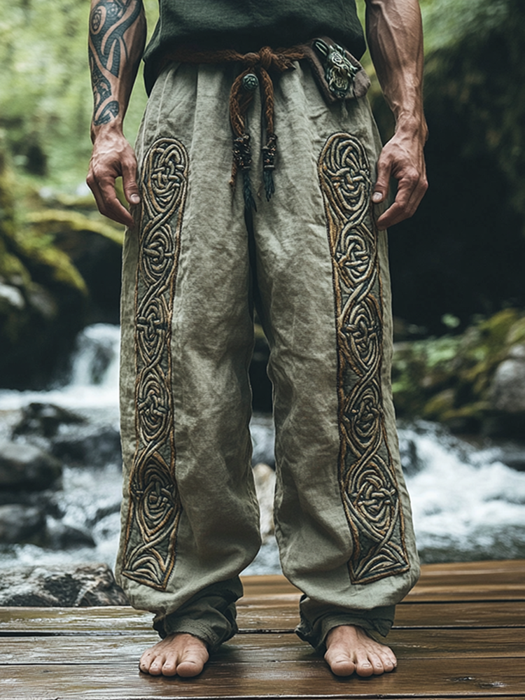 Men's Viking Celtic Knot Linen Blend Wide Leg Pants