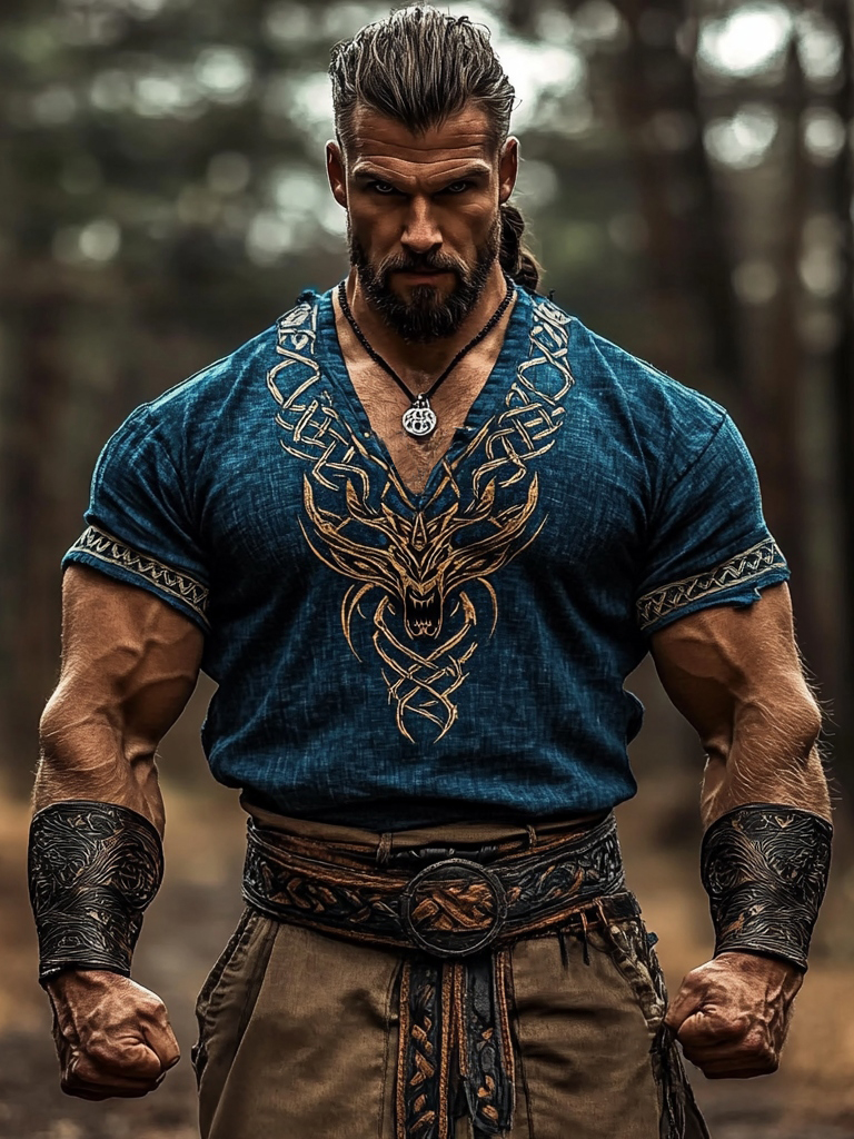 Men's Viking Dragon Style Celtic  V Neck Short Sleeve Linen T-shirt