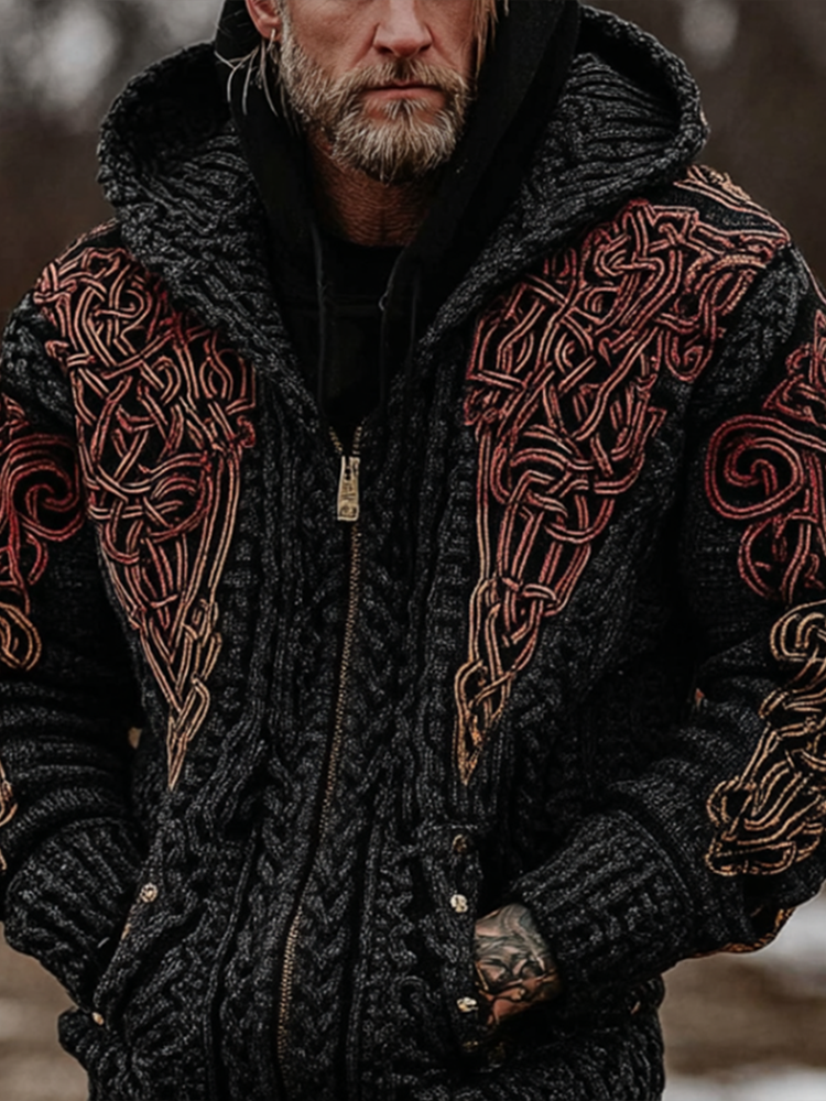 Viking Style Celtic Mythology Men's Hooded Sweater Jacket