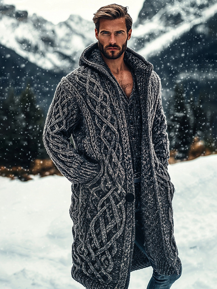 Men's Viking Complex Celtic Knot Pocket Mid-length Cardigan Sweater