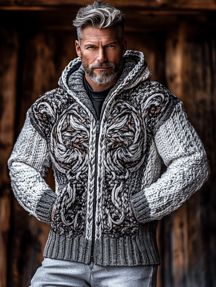 Men's Viking Dragon Style Celtic Thick Zip Hooded Sweater