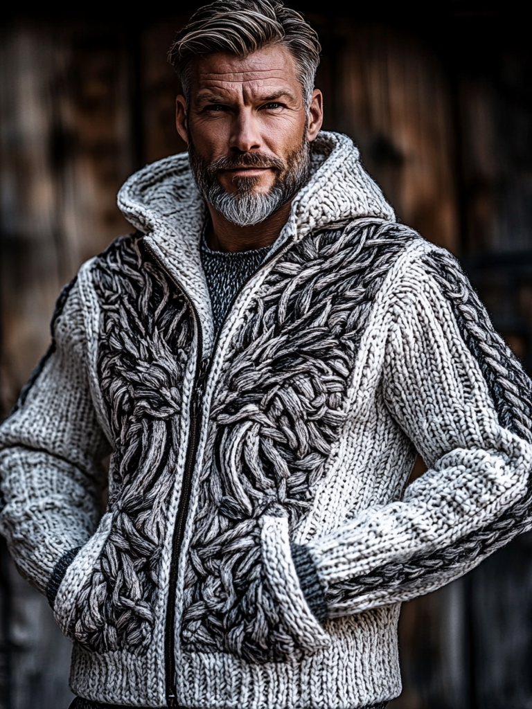 Men's Viking Dragon Style Celtic Thick Zip Hooded Sweater