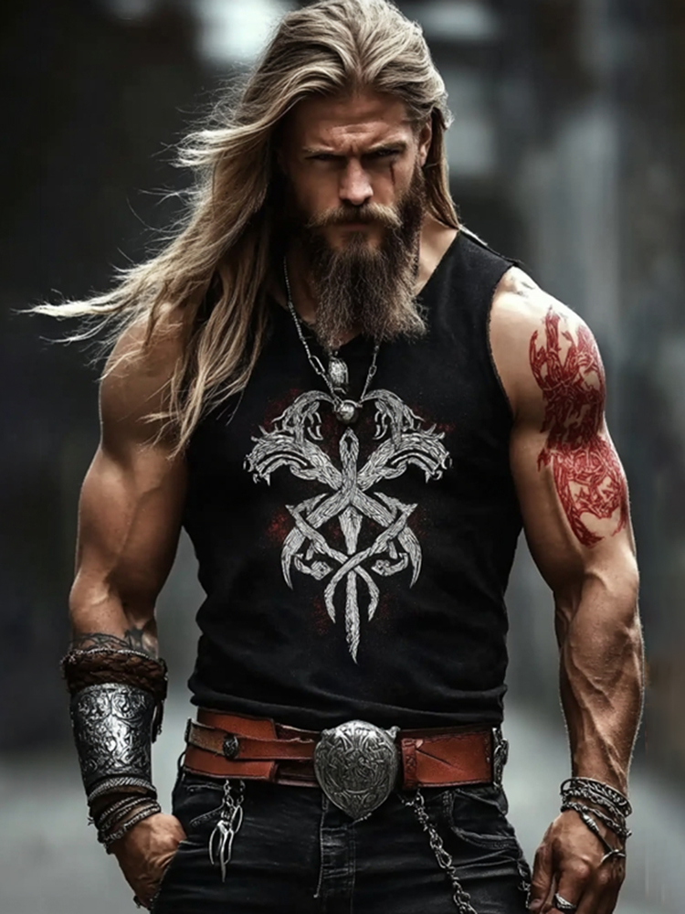 Men's Viking Tribal Pattern Casual Tank Top