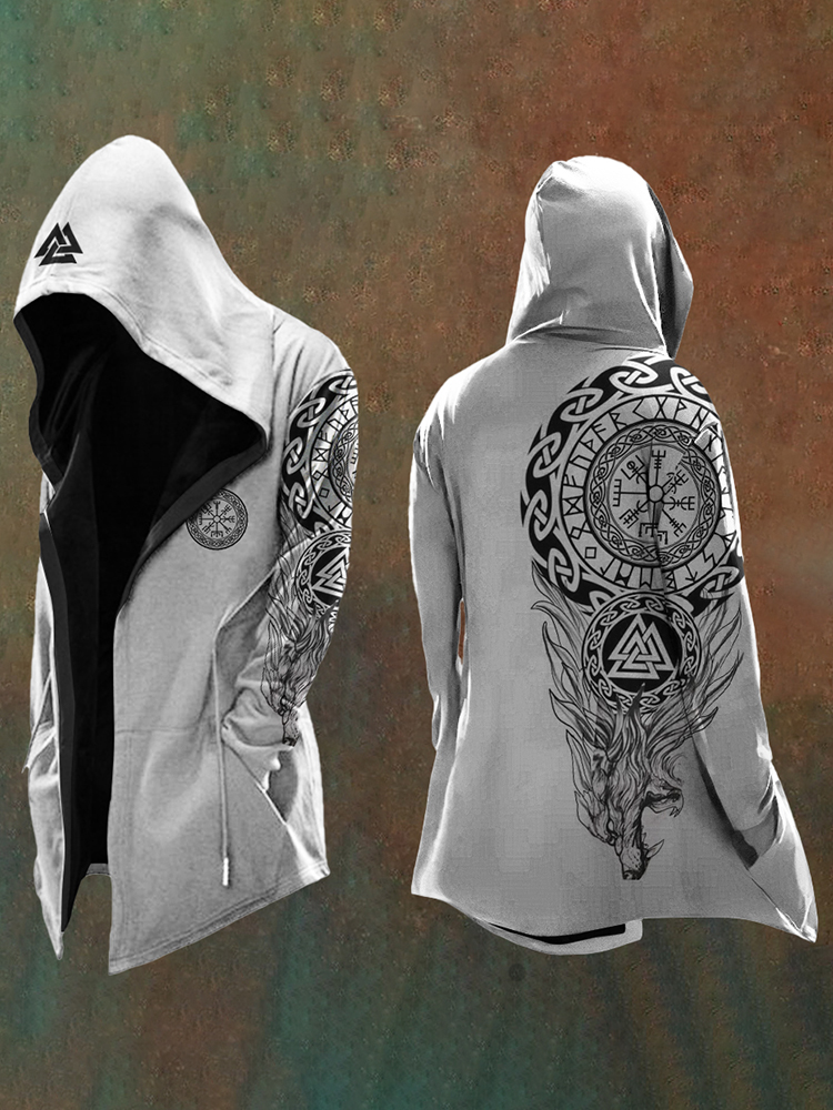 Men's Vintage Viking Wolf Totem Art Hooded Jacket