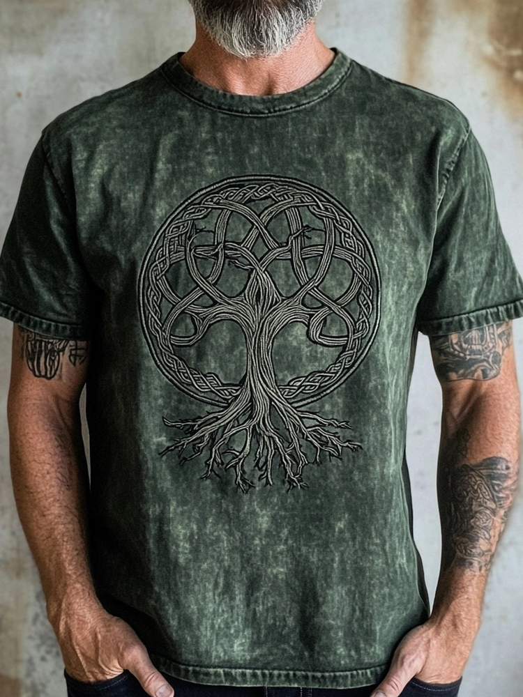 Men's Viking Celtic Knot Tree Of Life Vintage Washed T Shirt