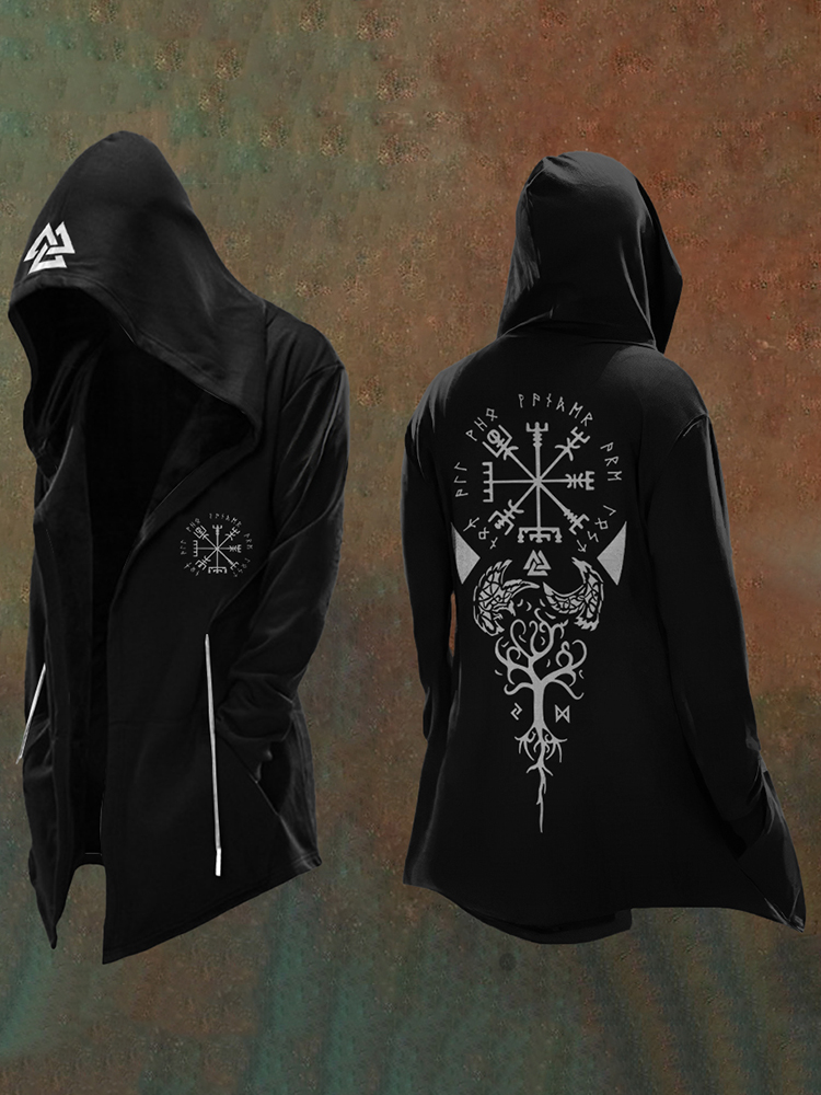 Men'S Vintage Viking Totem Art Hooded Jacket