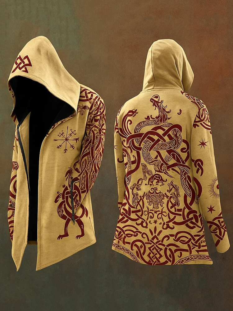 Men's Viking Mythology Jörmungandr Totem Hooded Jacket