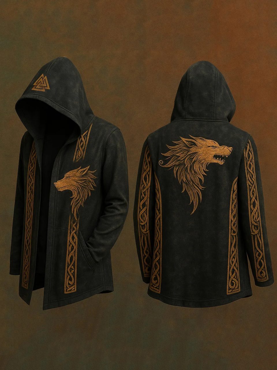 Men's Viking Nordic Wolf Vintage Hooded Jacket