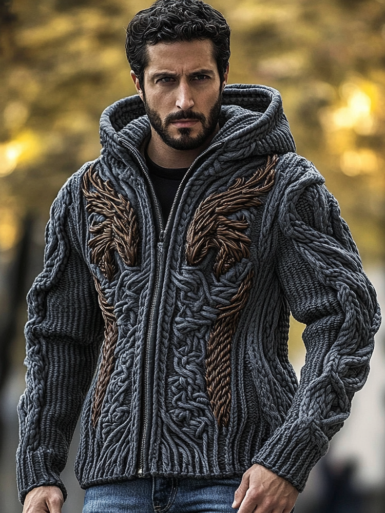 Men's Viking Dragon Style Celtic Thick Zip Hooded Sweater