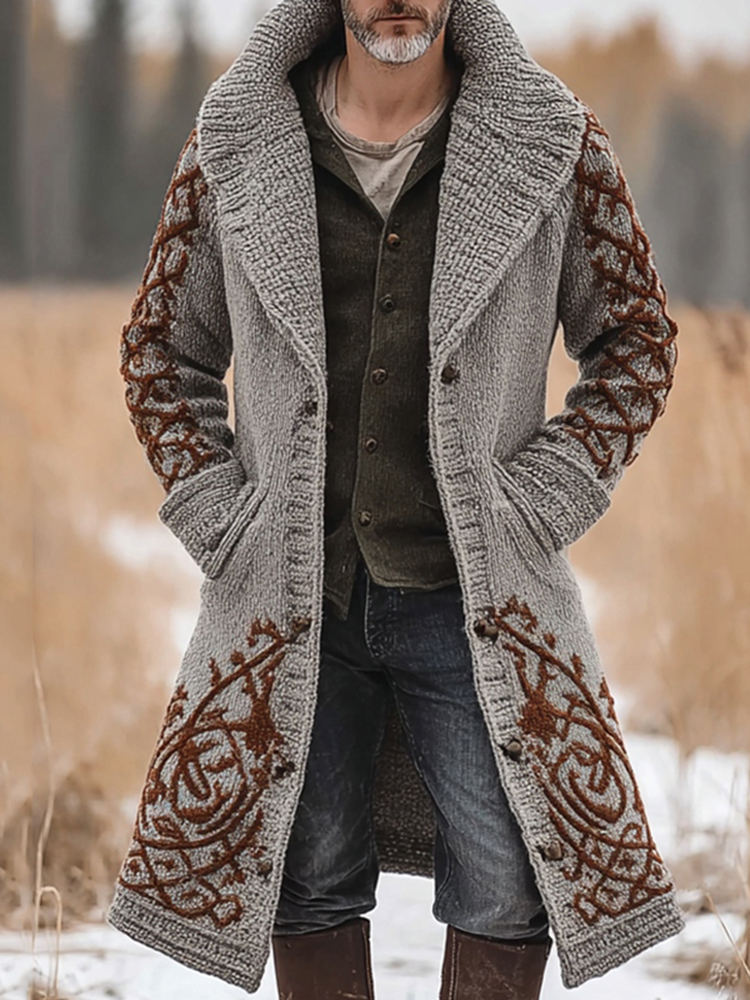 Men's Celtic Knot Mid-length Pocket Hooded Cardigan Sweater