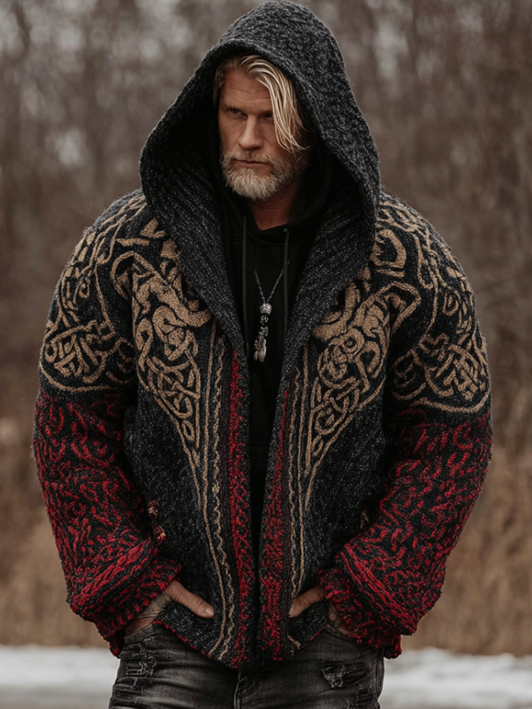 Viking Style Celtic Mythology Men's Hooded Sweater Jacket