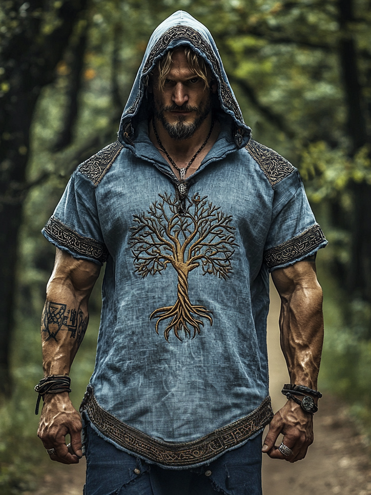 Men's Vintage Viking Tree Of Life Hooded T-shirt