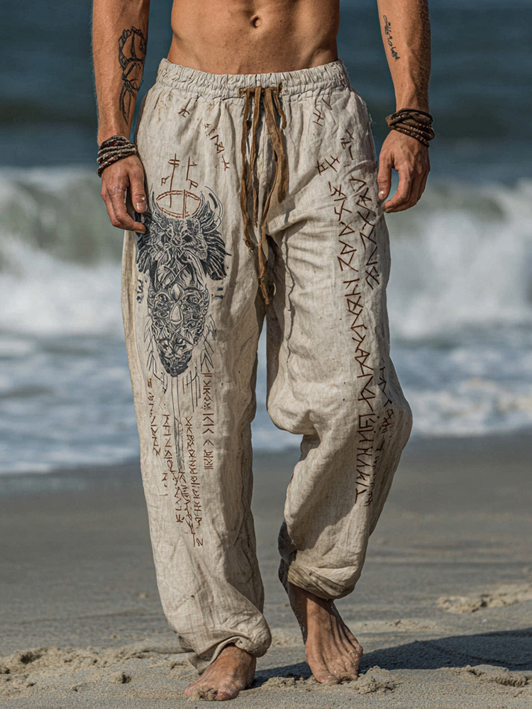 Men's Viking Occult Eagle Vintage Knot Runes Totem Summer Casual Pants