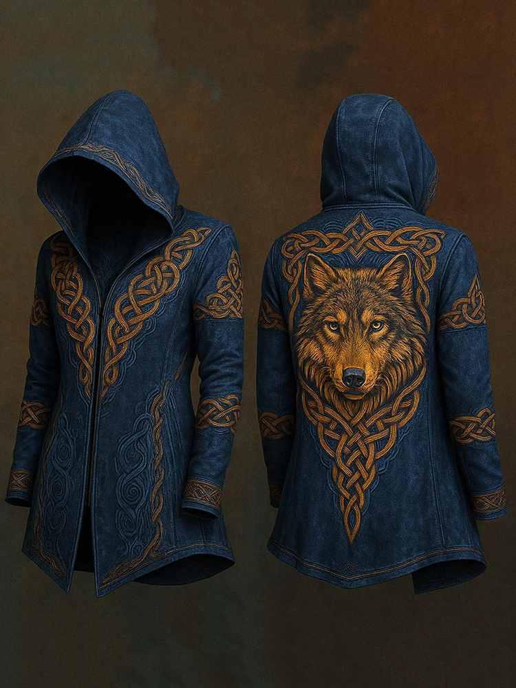 Men's Viking Nordic Wolf 3d Printed Vintage Hooded Jacket