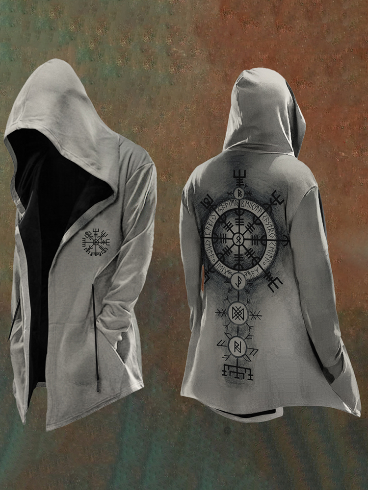 Men'S Vintage Viking Totem Print Art Hooded Jacket