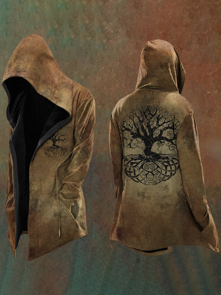 Men's Vintage Viking Tree Of Life Art Hooded Jacket