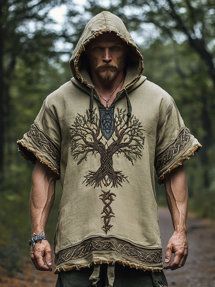 Men's Vintage Viking Tree Of Life Hooded T-shirt