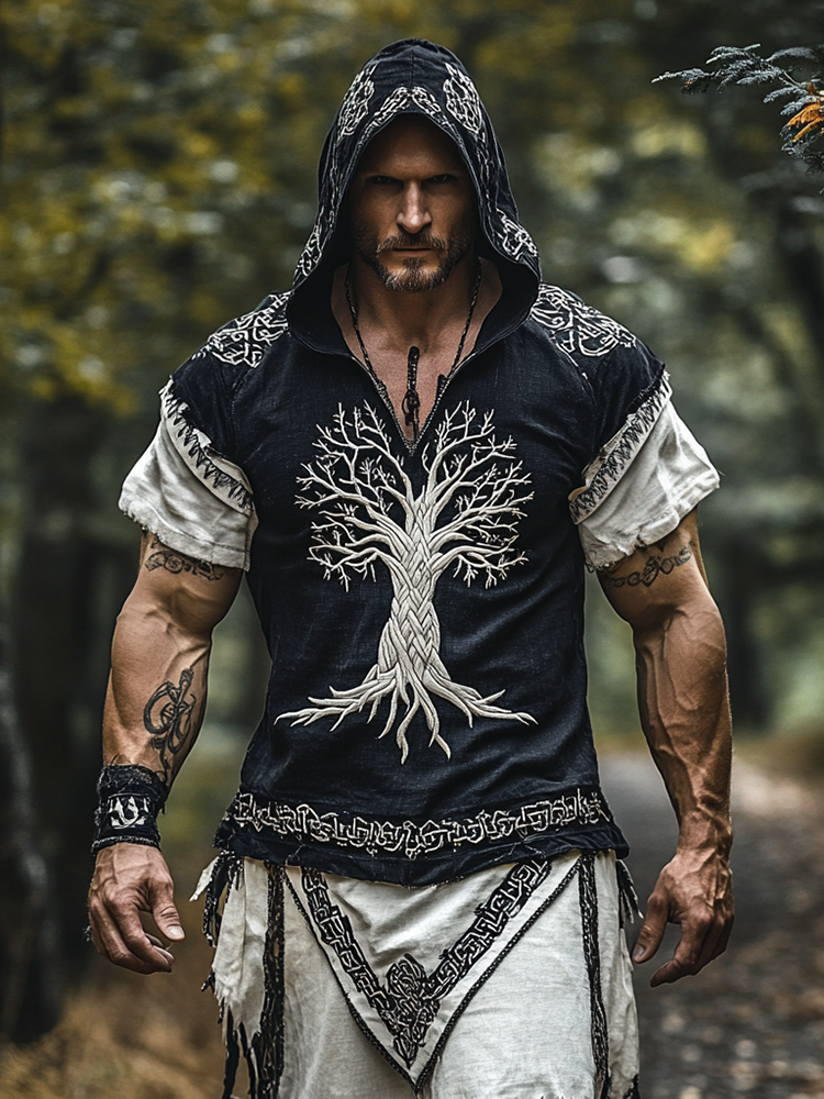 Men's Vintage Viking Tree Of Life Hooded T-shirt