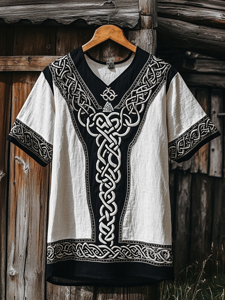 Men's Viking Celtic Knot Runes Linen T-shirt