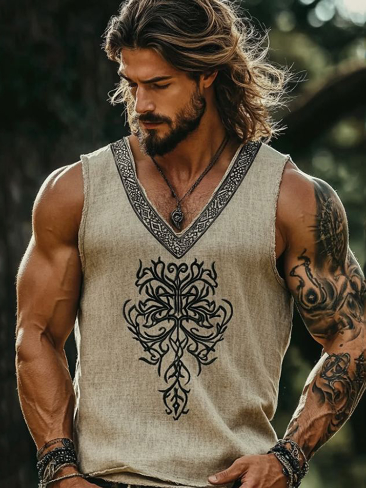 Men's Viking Tribal Tree Of Life Celtic Art V-neck Casual Tank Top