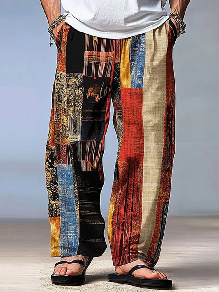 Vintage Floral Patchwork Graphic Linen Pants