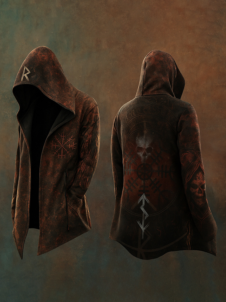 Men's Viking Mythology Skull Runes Totem Hooded Jacket
