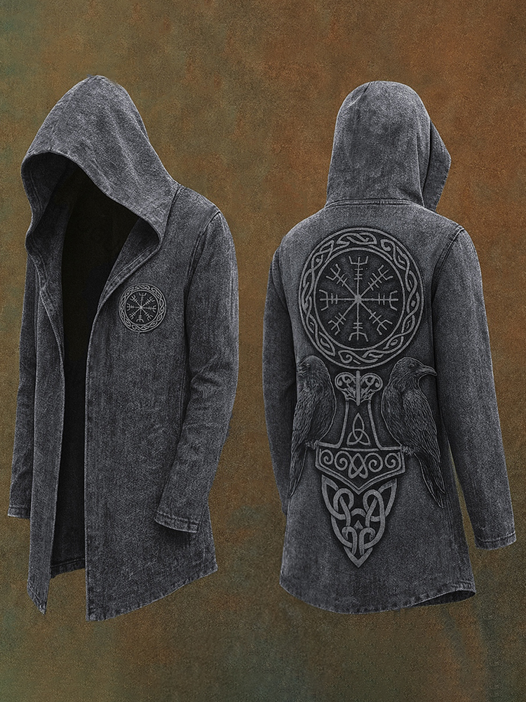 Men's Viking Nordic Raven Odin Totem Design Streetwear Hooded Jacket