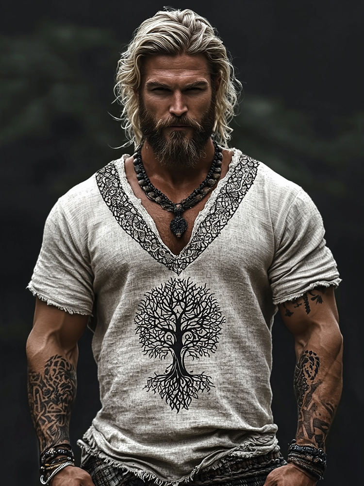 Men's Vintage Viking Life Of Tree Celtic Knot Art Linen Blend T-shirt