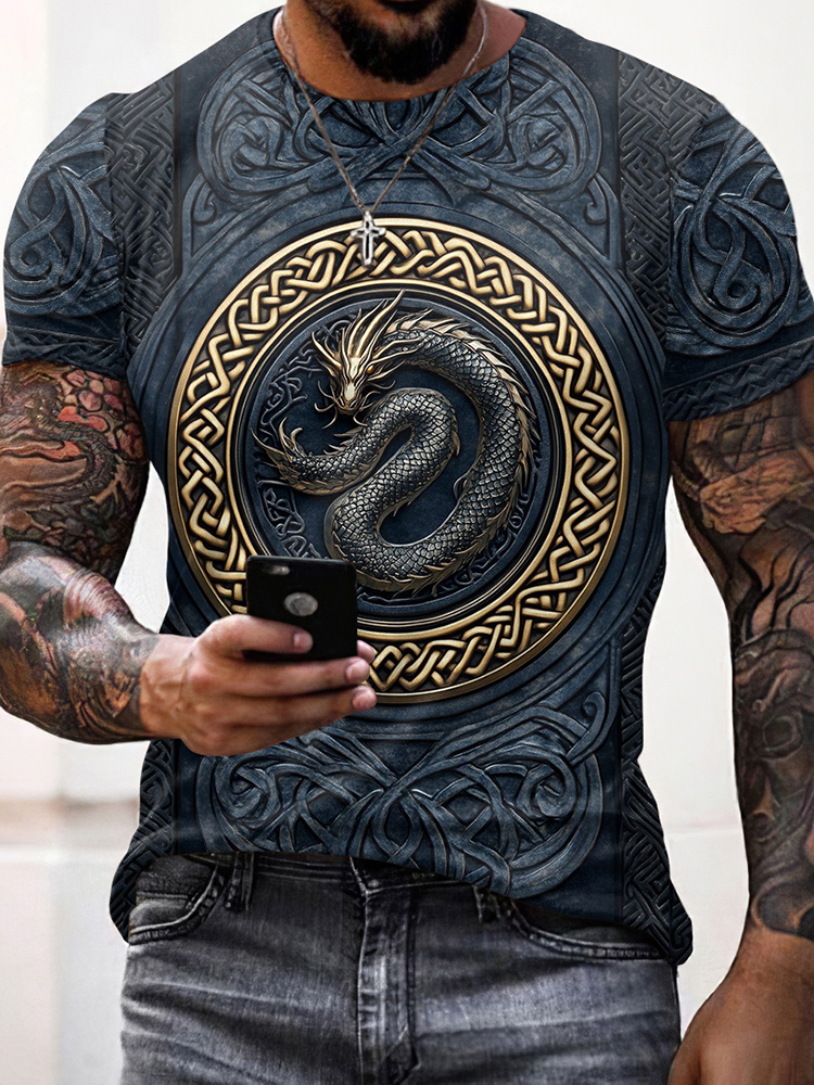 Men's Viking Tribal Pattern Crew Neck Casual T-shirt