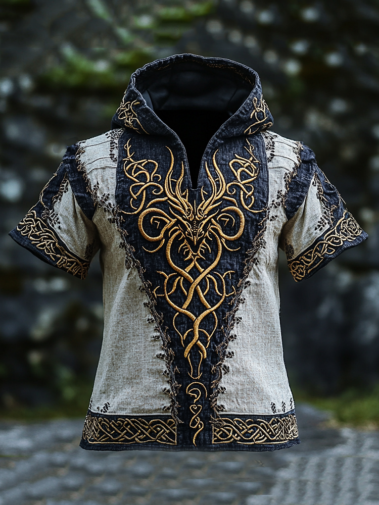 Men's Nordic Viking Mythology Celtic Totem Hooded T-shirt