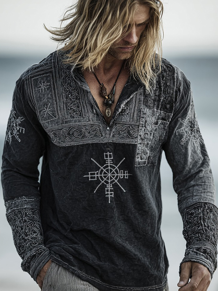 Men's Viking Vegvisir Runes Color Block Art Shirt