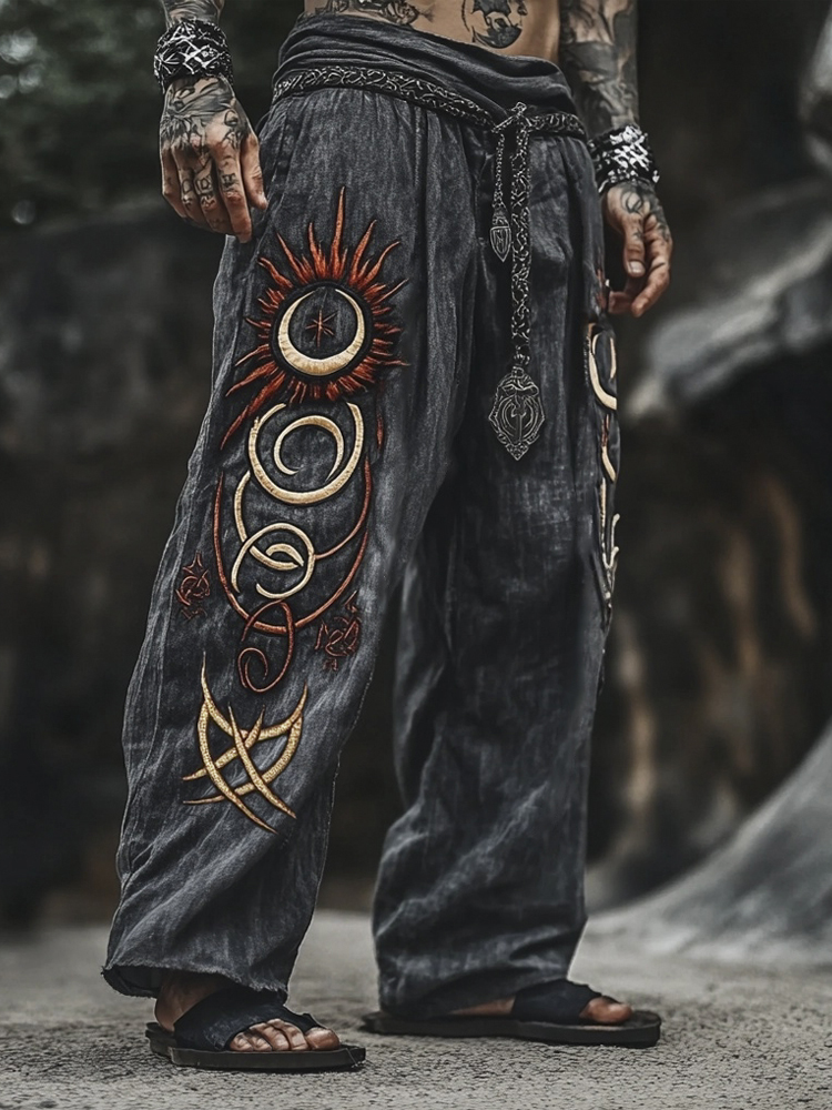 Nordic Mythology Sun Totem Men's Linen Pants