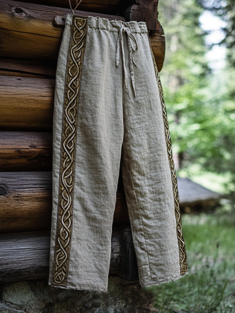 Men's Viking Celtic Knot Embroidery Art Wide-leg Pants